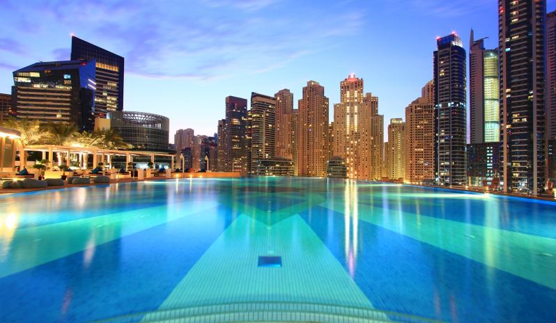 The Address Dubai Marina-Pool Shot Evening
